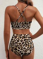 Danae & Melina - Bikini de dos piezas verano 2026, corte en U, cintura alta - Leopardo y lirios rosas