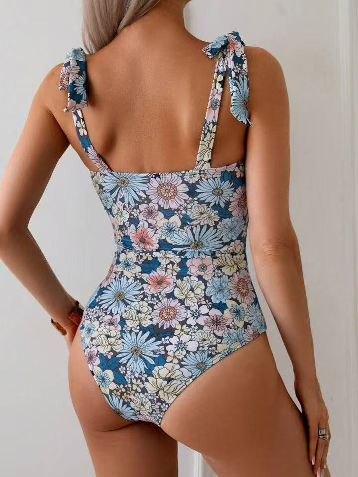 Danae & Melina - Bañador de una pieza moldeador, cuello en V, estilo boho con hombro atado y fruncido