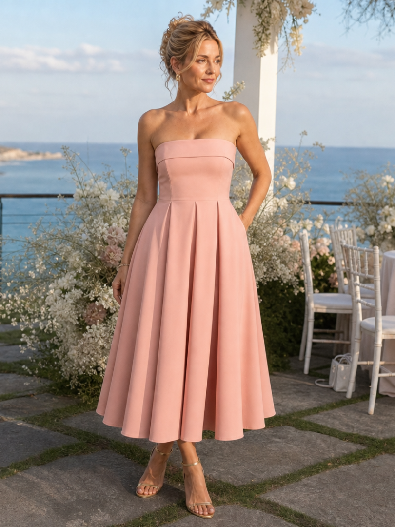 Elove | Vestido midi sin tirantes con corpiño estructurado