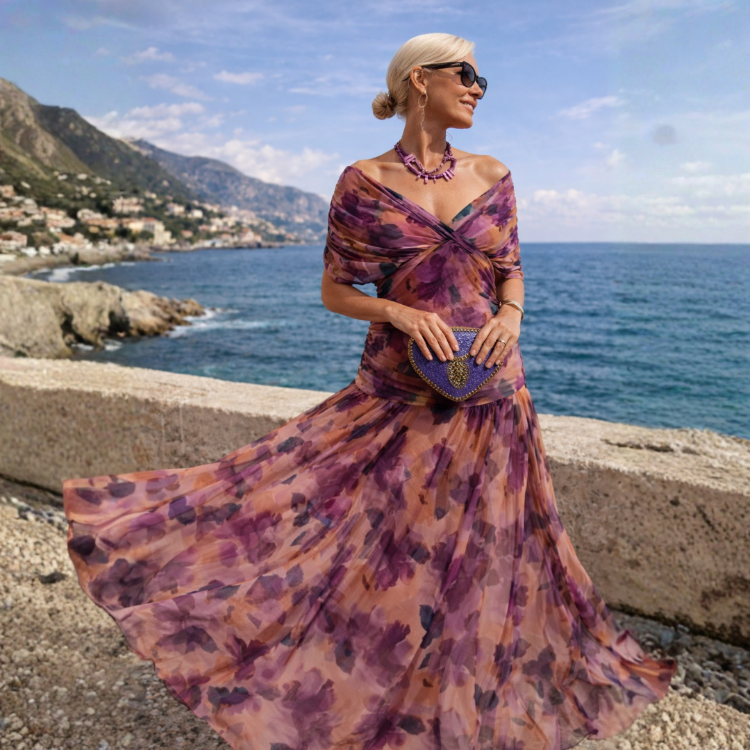 MIKAELA | Vestido maxi con escote Bardot