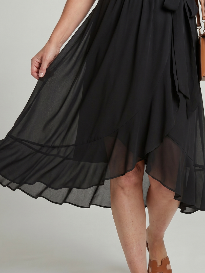Keziah | Vestido midi envolvente de manga corta, con falda fluida y dobladillo suave