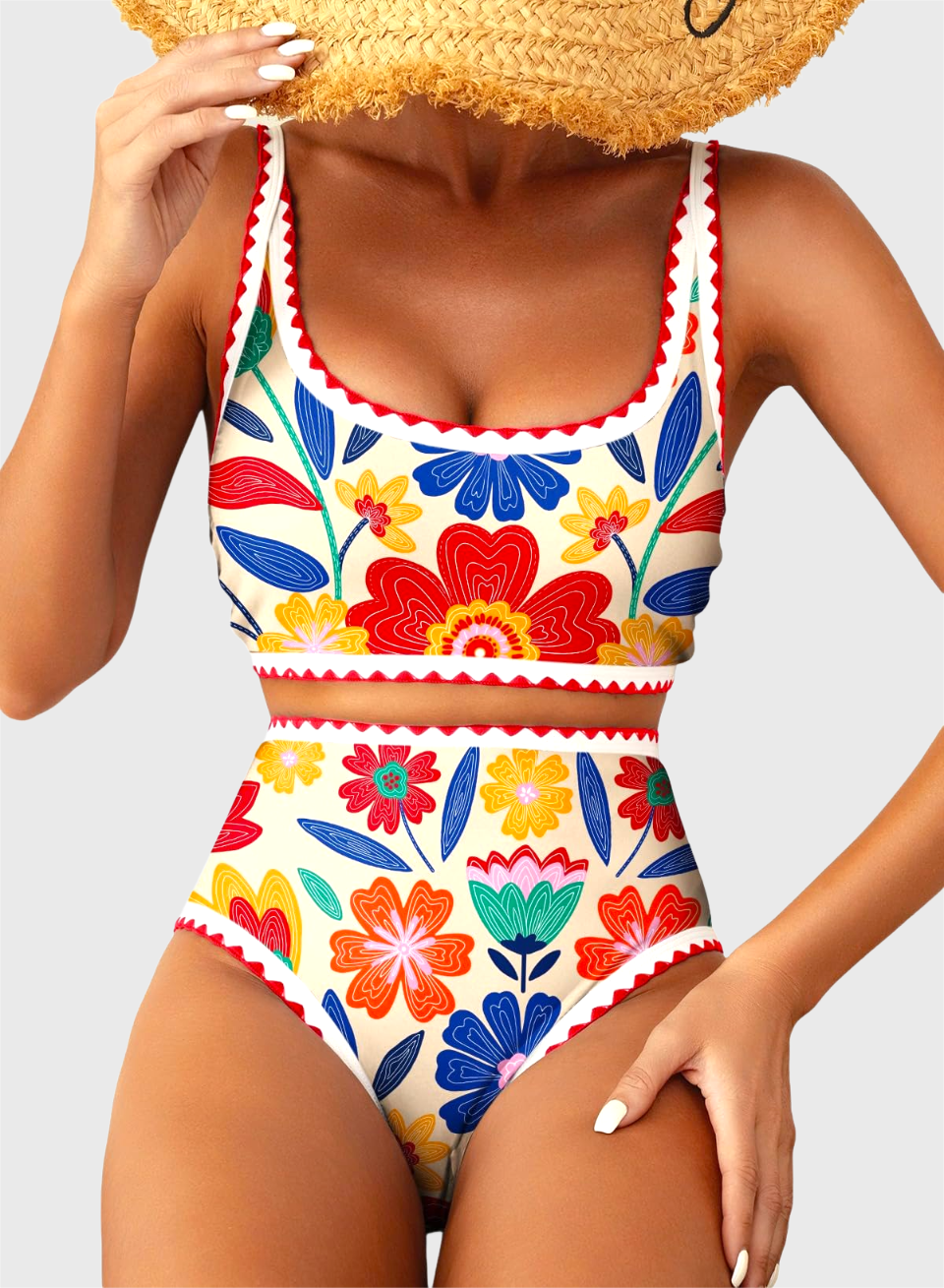Danae & Melina - Conjunto de bikini de dos piezas con estampado floral y cintura alta