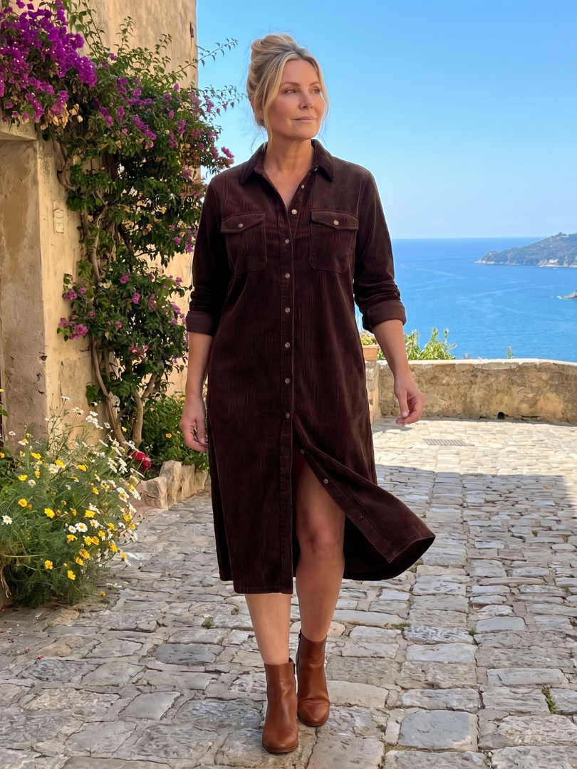 Pema | Vestido midi de manga larga con bolsillos tipo parche