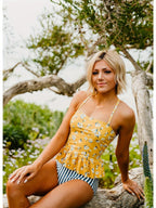 Danae & Melina - Tankini peplum de margaritas mostaza