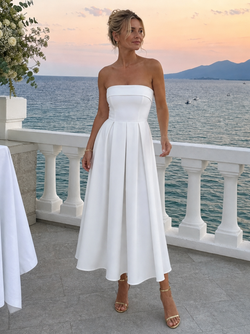 Elove | Vestido midi sin tirantes con corpiño estructurado
