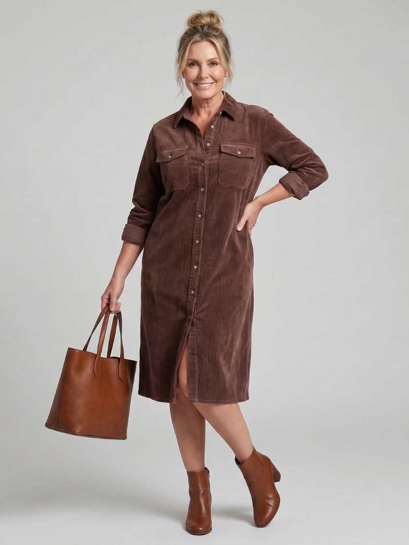 Pema | Vestido midi de manga larga con bolsillos tipo parche