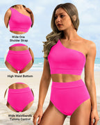 Danae & Melina - Conjunto de bikini de cintura alta con un solo hombro, efecto moldeador - Rosa