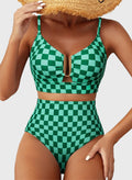 Danae & Melina - Bikini de dos piezas verano 2026, corte en U, cintura alta - Verde a cuadros