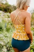 Danae & Melina - Tankini peplum de margaritas mostaza