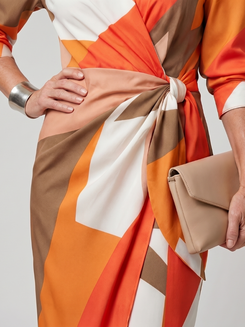 Leya | Vestido midi cruzado de rayas, con cuello camisero y mangas largas