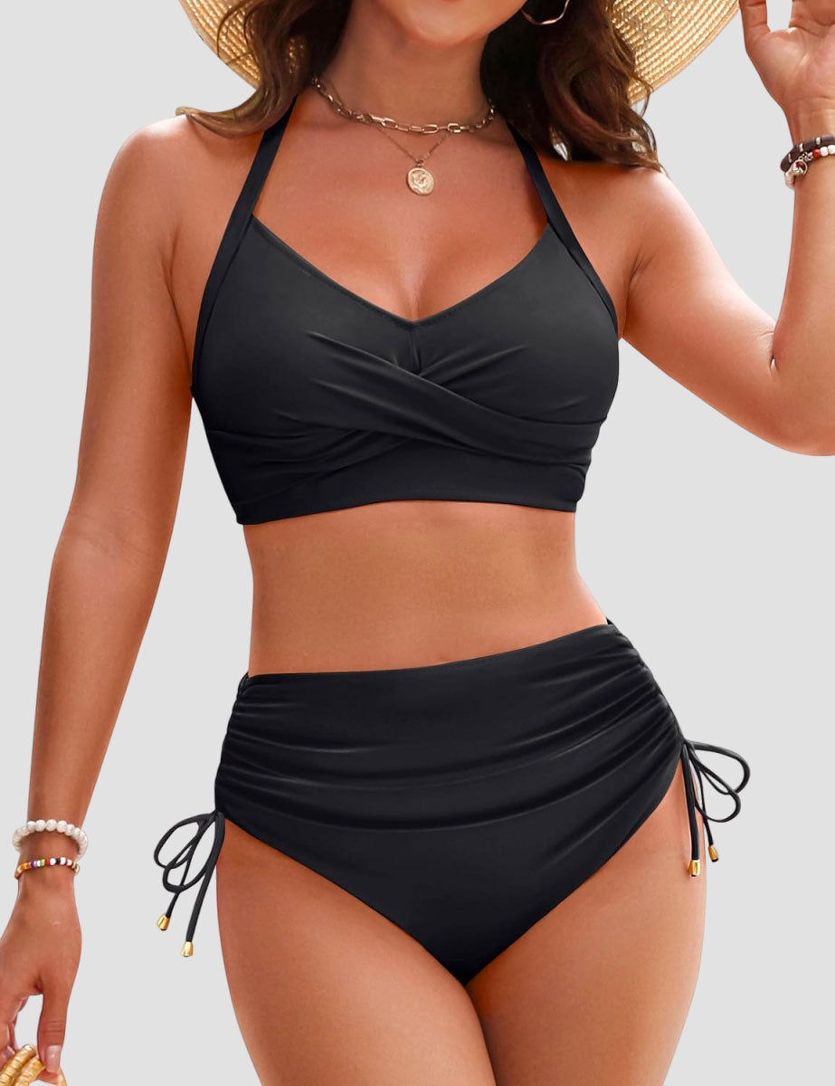 Danae & Melina - Conjunto de bikini de cintura alta con cordón, efecto moldeador y tiras cruzadas