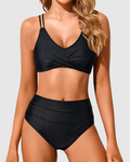Danae & Melina - Conjunto de bikini de cintura alta con push-up, wrap y efecto moldeador