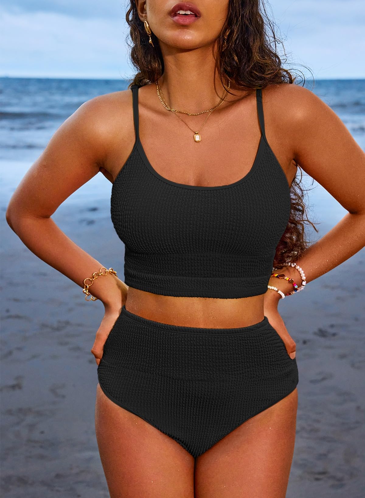 Danae & Melina - Conjunto de bikini de dos piezas y cintura alta en bloques de color con scrunch