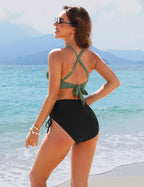 Danae & Melina - Conjunto de bikini de cintura alta con cordón, efecto moldeador y tiras cruzadas