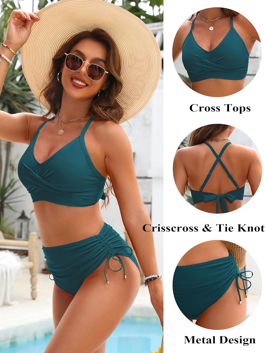 Danae & Melina - Conjunto de bikini de cintura alta con cordón, efecto moldeador y tiras cruzadas