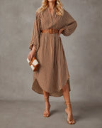 Irene | Belted Striped Midi Shirt Dress
