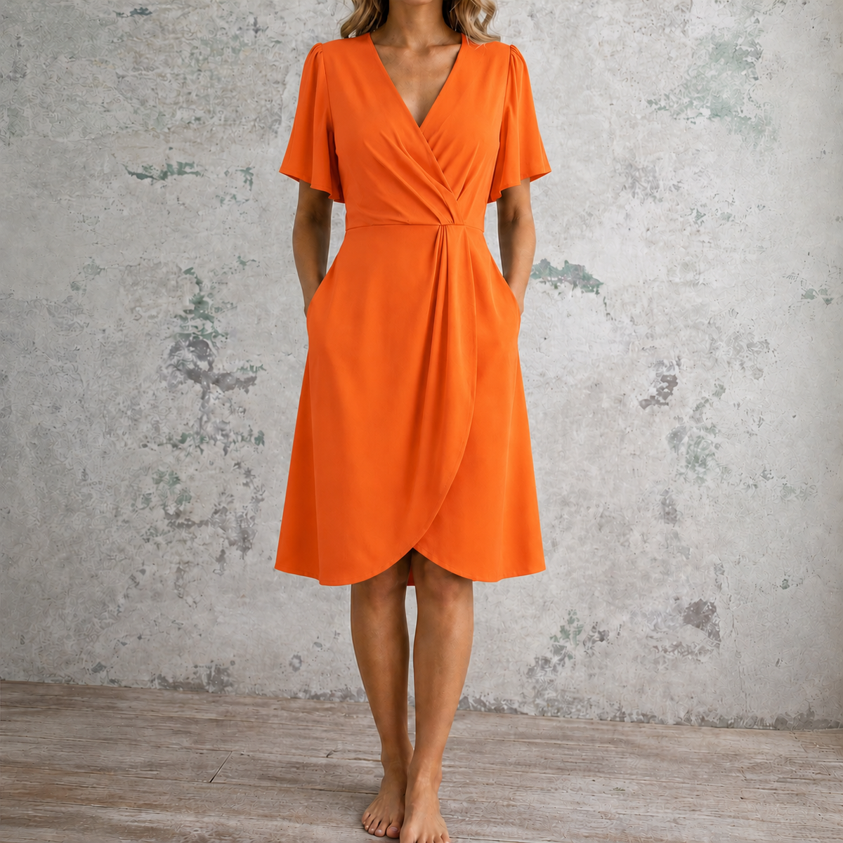 Shayla | Vestido corto cruzado con bolsillos