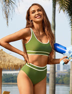 Danae & Melina - Conjunto de bikini deportivo de dos piezas y cintura alta en bloques de color con corte alto