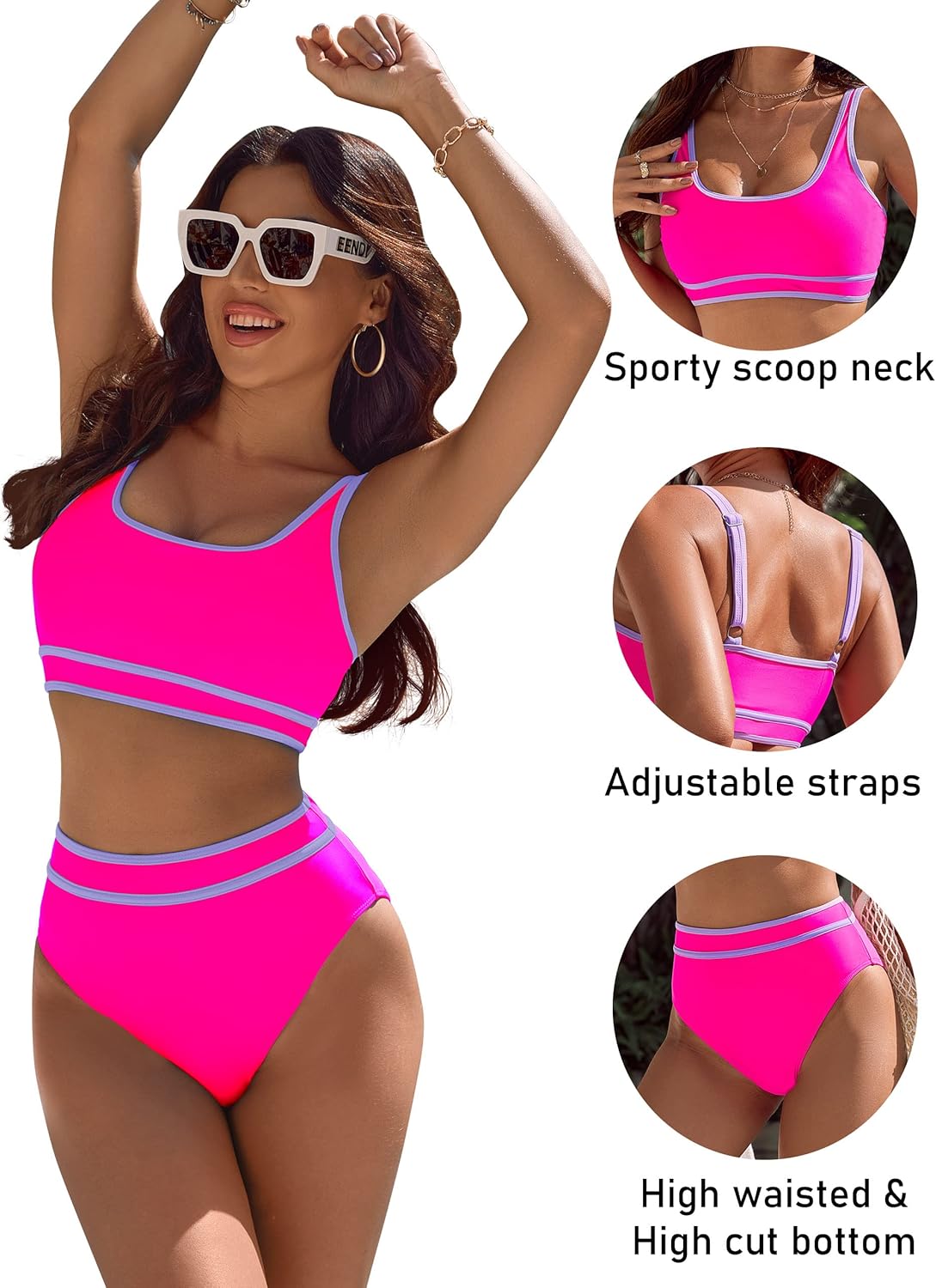 Danae & Melina - Conjunto de bikini deportivo de dos piezas y cintura alta en bloques de color con corte alto