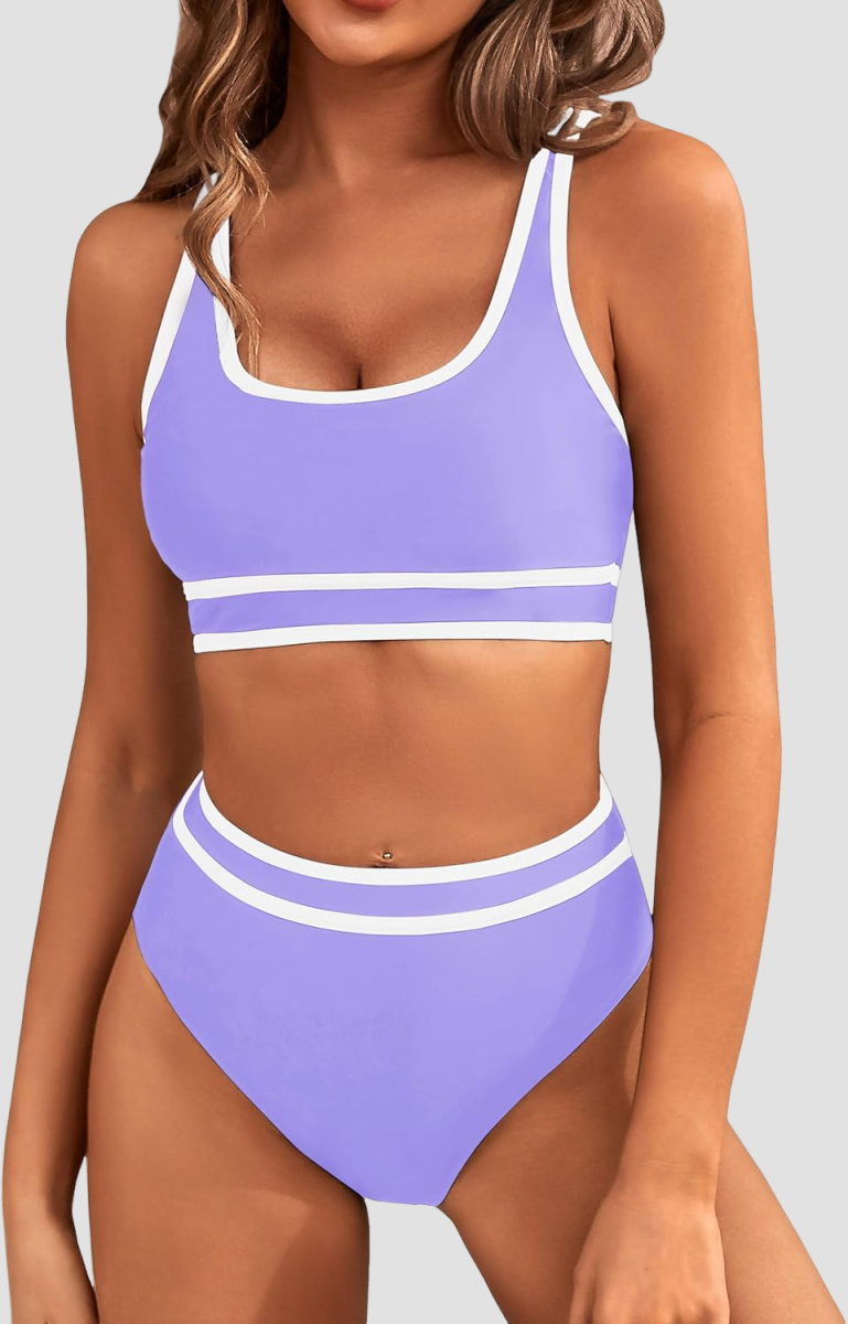 Danae & Melina - Conjunto de bikini deportivo de dos piezas y cintura alta en bloques de color con corte alto