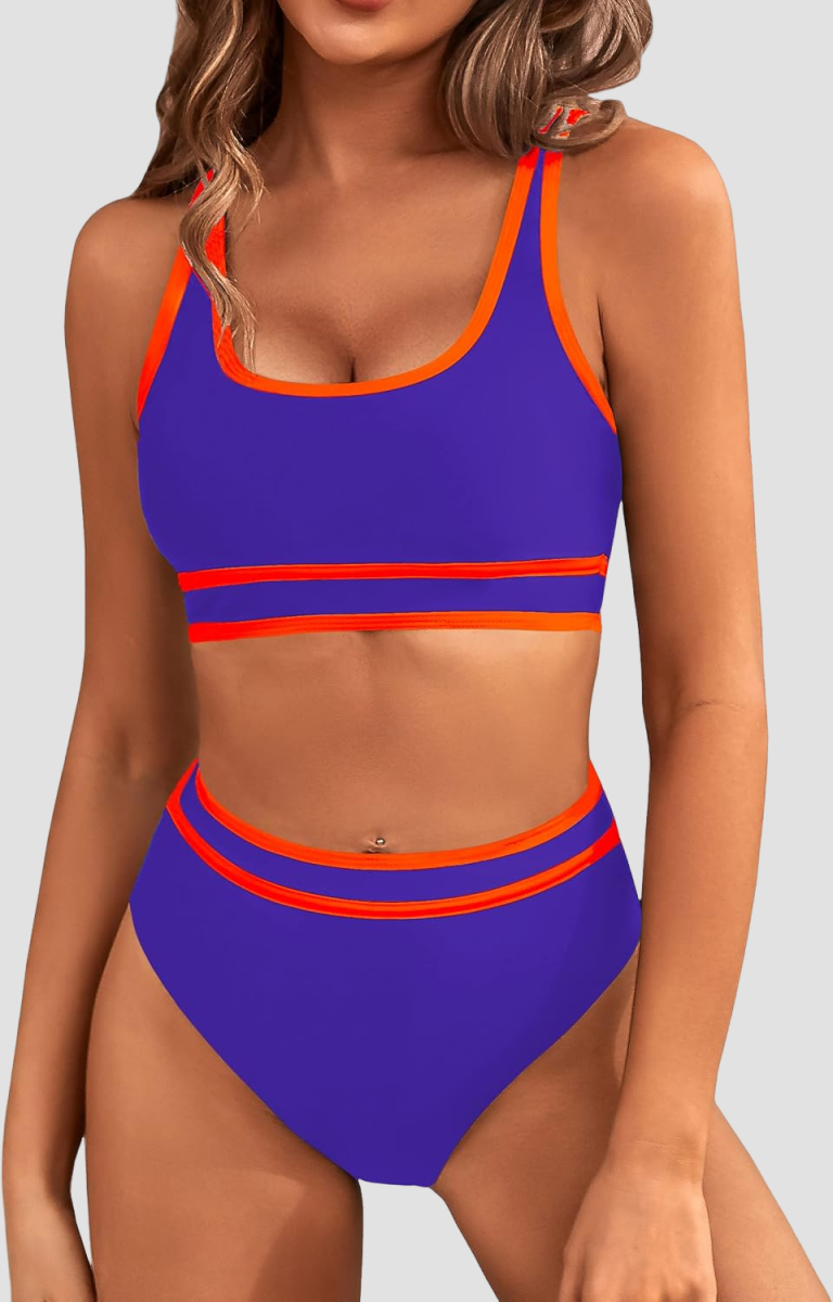 Danae & Melina - Conjunto de bikini deportivo de dos piezas y cintura alta en bloques de color con corte alto