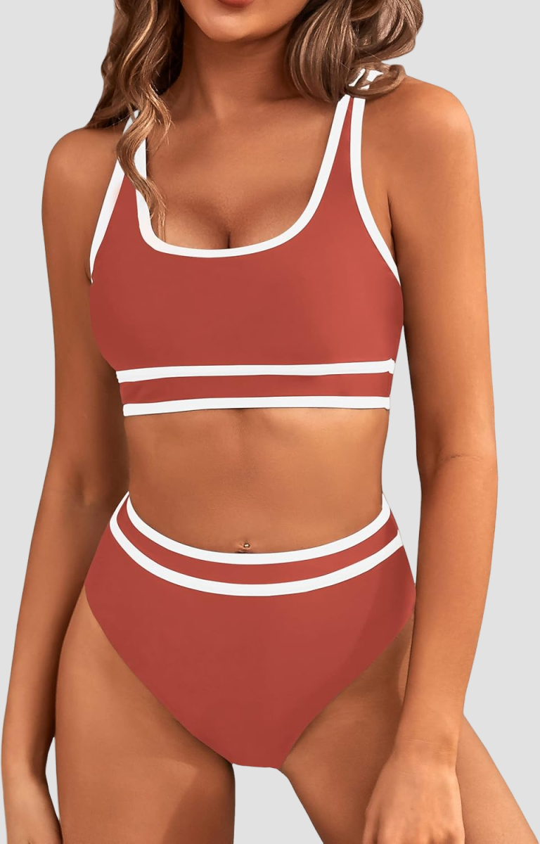 Danae & Melina - Conjunto de bikini deportivo de dos piezas y cintura alta en bloques de color con corte alto