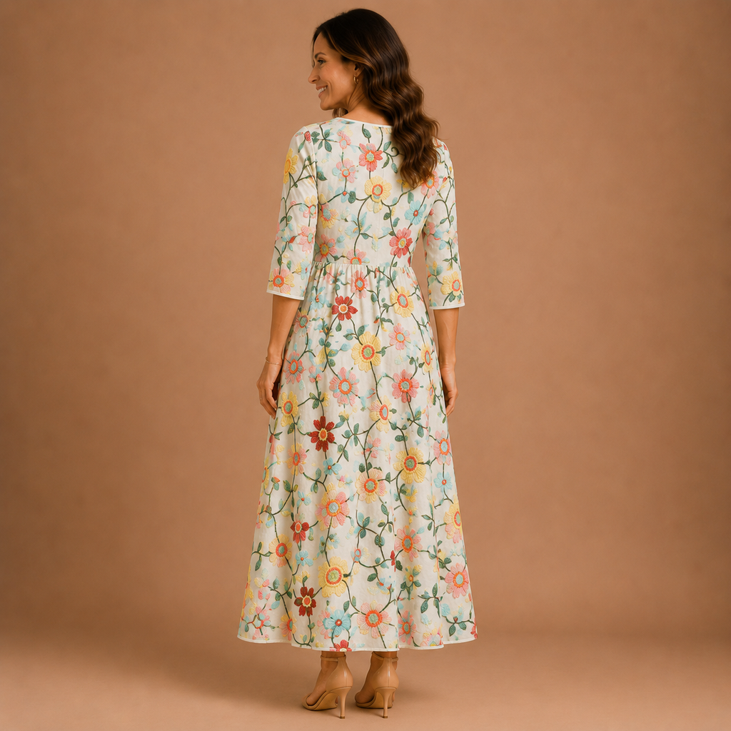 ESMERALDA | Vestido midi bordado con motivos florales
