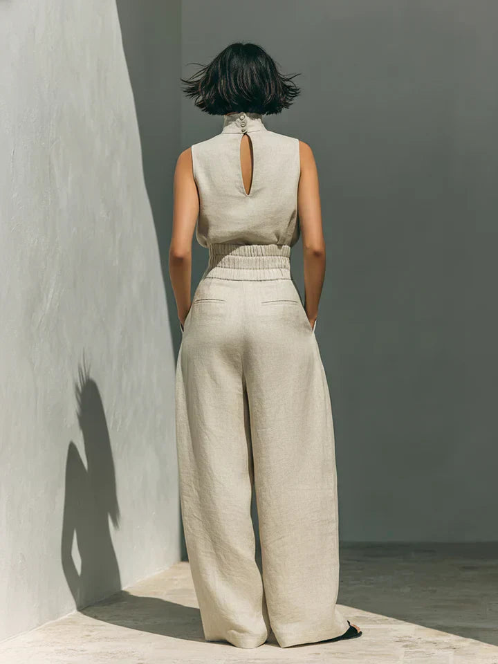 Flor™ | Conjunto minimalista de camiseta sin mangas y pantalón ancho de algodón y lino para mujer