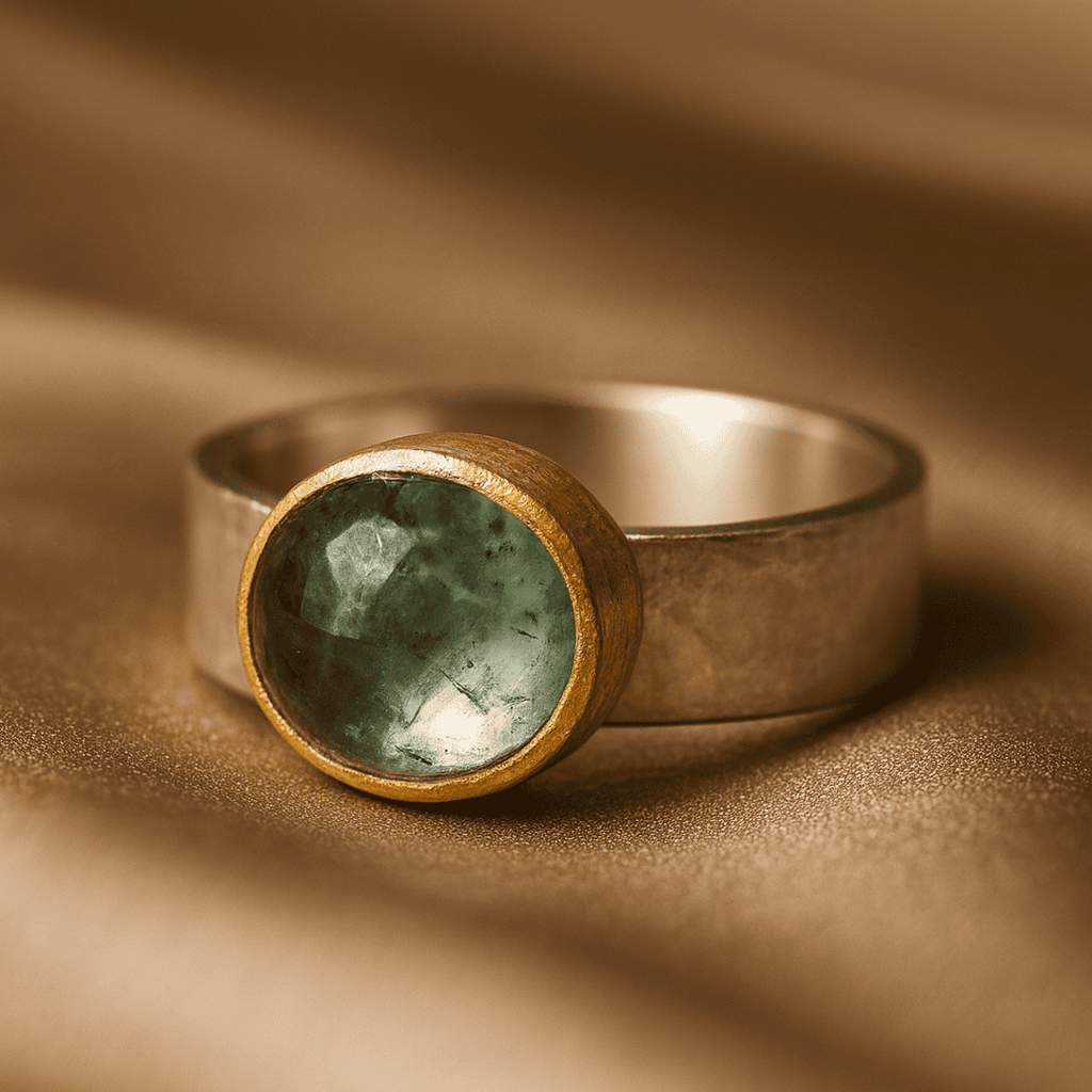 Vintage δαχτυλίδι με πράσινη στρογγυλή πέτρα