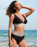 Danae & Melina - Conjunto de bikini de cintura alta en bloques de color con efecto moldeador