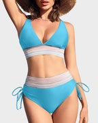 Danae & Melina - Conjunto de bikini de cintura alta en bloques de color con efecto moldeador