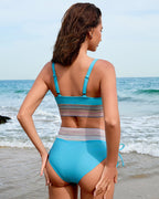 Danae & Melina - Conjunto de bikini de cintura alta en bloques de color con efecto moldeador
