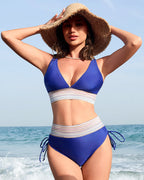 Danae & Melina - Conjunto de bikini de cintura alta en bloques de color con efecto moldeador