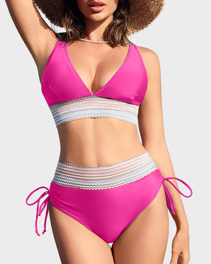 Danae & Melina - Conjunto de bikini de cintura alta en bloques de color con efecto moldeador