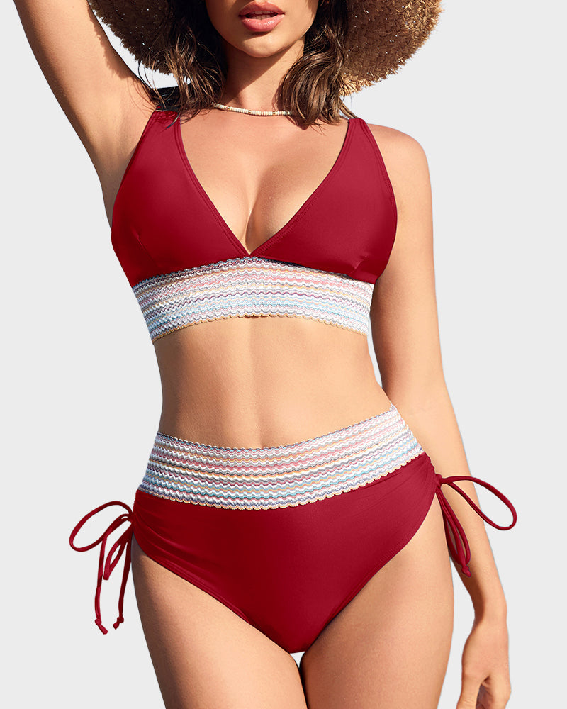 Danae & Melina - Conjunto de bikini de cintura alta en bloques de color con efecto moldeador
