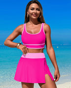 Danae & Melina - Conjunto de bikini de cintura alta con falda y efecto moldeador en bloques de color