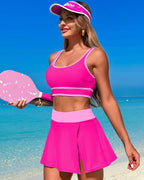 Danae & Melina - Conjunto de bikini de cintura alta con falda y efecto moldeador en bloques de color