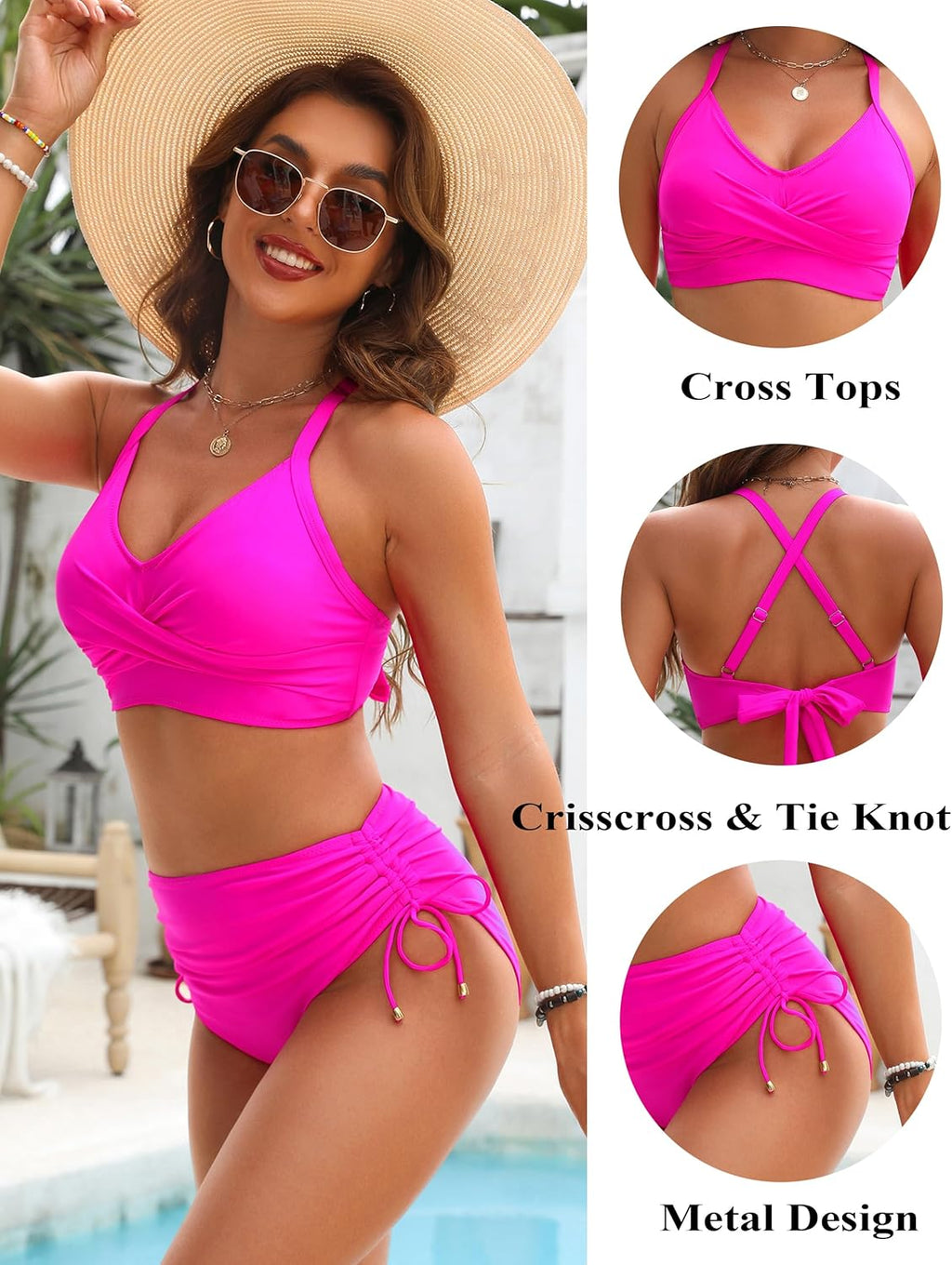 Danae & Melina - Conjunto de bikini de cintura alta con cordón, efecto moldeador y tiras cruzadas