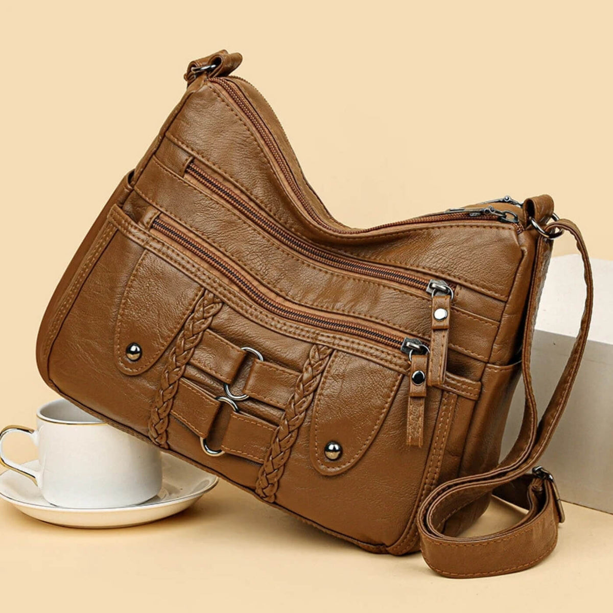 Monica Braided Multi-Zip | Τσάντα Χιαστί