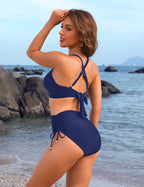 Danae & Melina - Conjunto de bikini de cintura alta con cordón, efecto moldeador y tiras cruzadas