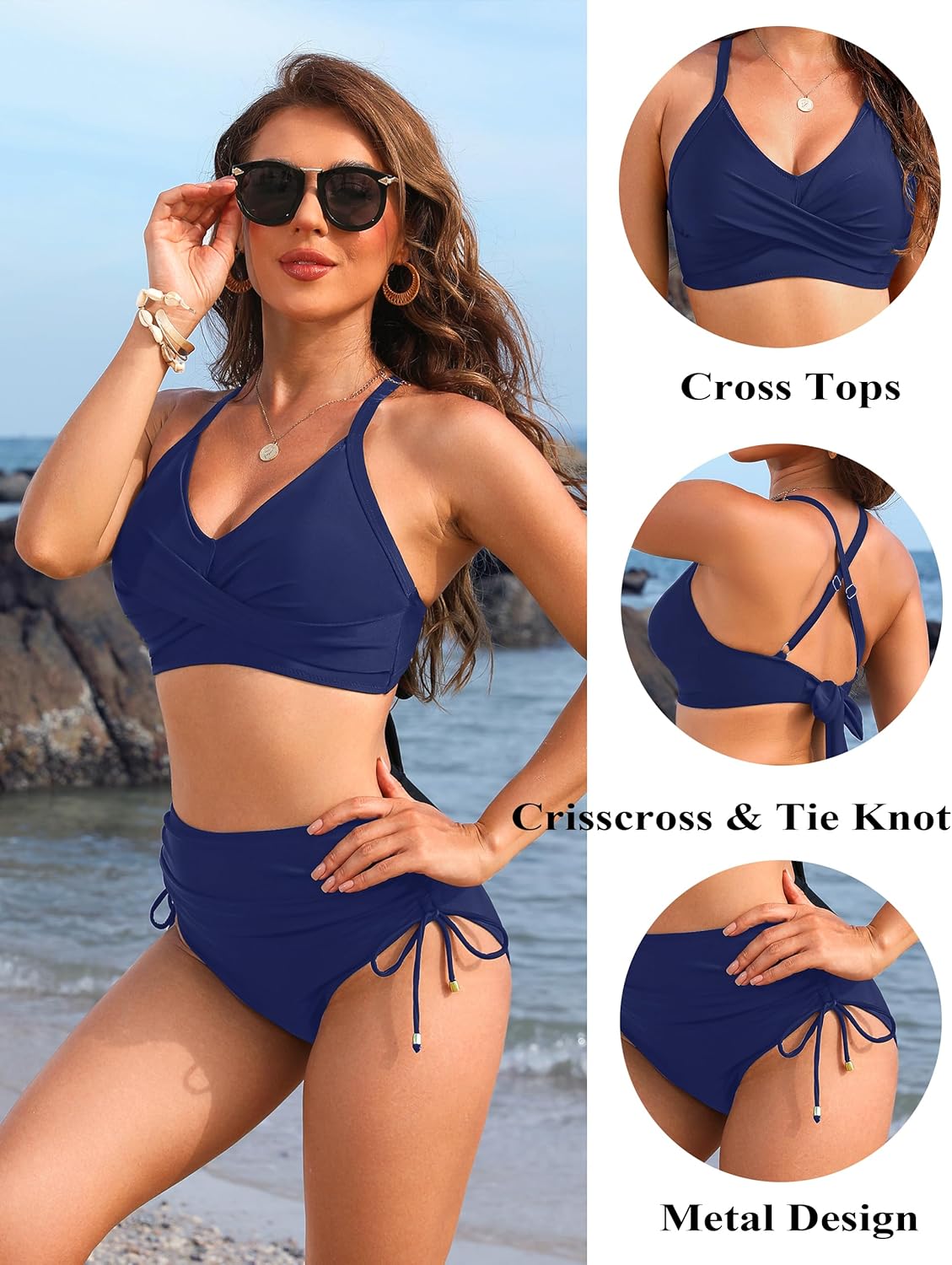 Danae & Melina - Conjunto de bikini de cintura alta con cordón, efecto moldeador y tiras cruzadas