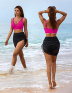 Danae & Melina - Conjunto de bikini de cintura alta con falda de baño y pareo de malla moldeador