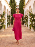 SERAPHINA | Vestido maxi plisado, elegante, con detalle de nudo en la cintura