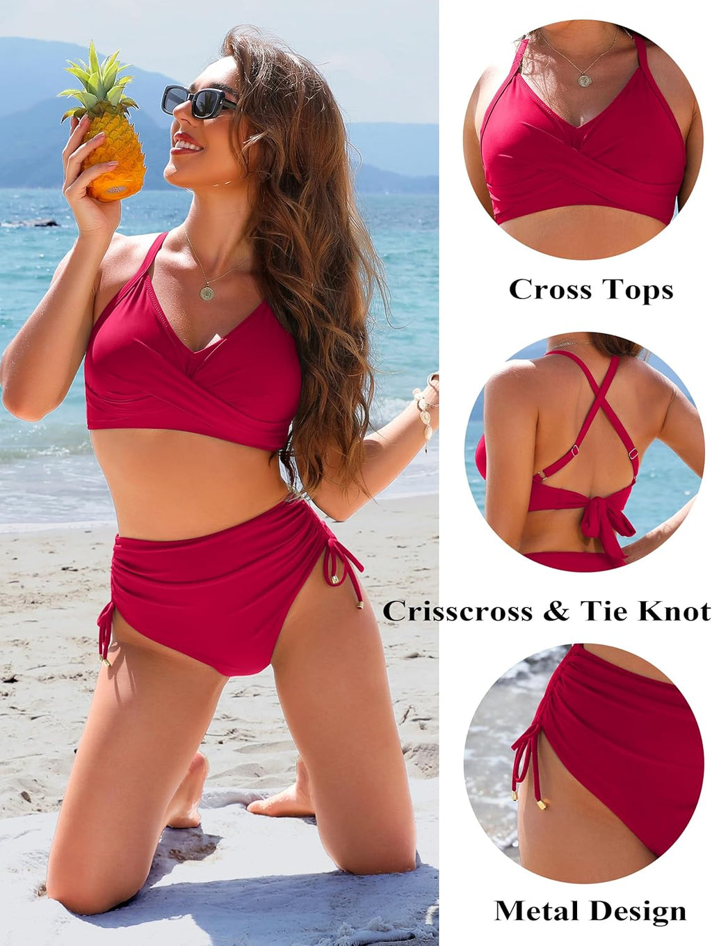 Danae & Melina - Conjunto de bikini de cintura alta con cordón, efecto moldeador y tiras cruzadas