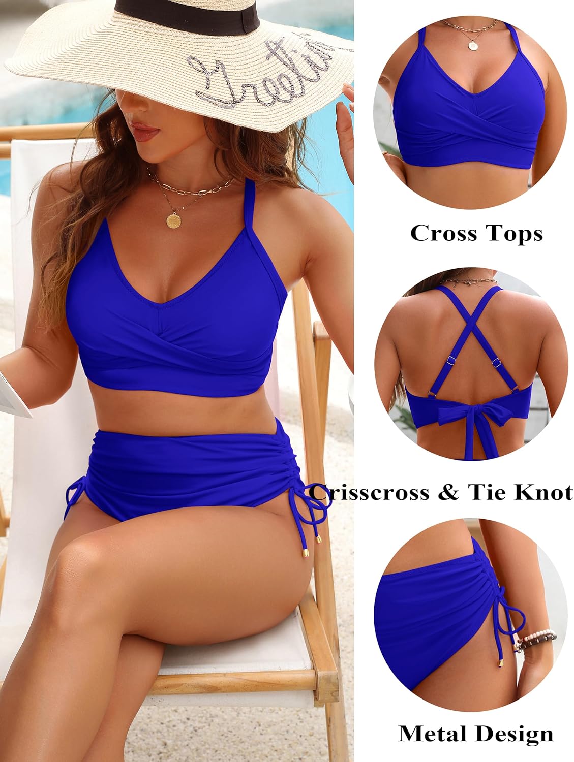 Danae & Melina - Conjunto de bikini de cintura alta con cordón, efecto moldeador y tiras cruzadas