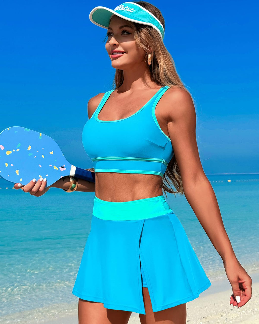 Danae & Melina - Conjunto de bikini de cintura alta con falda y efecto moldeador en bloques de color