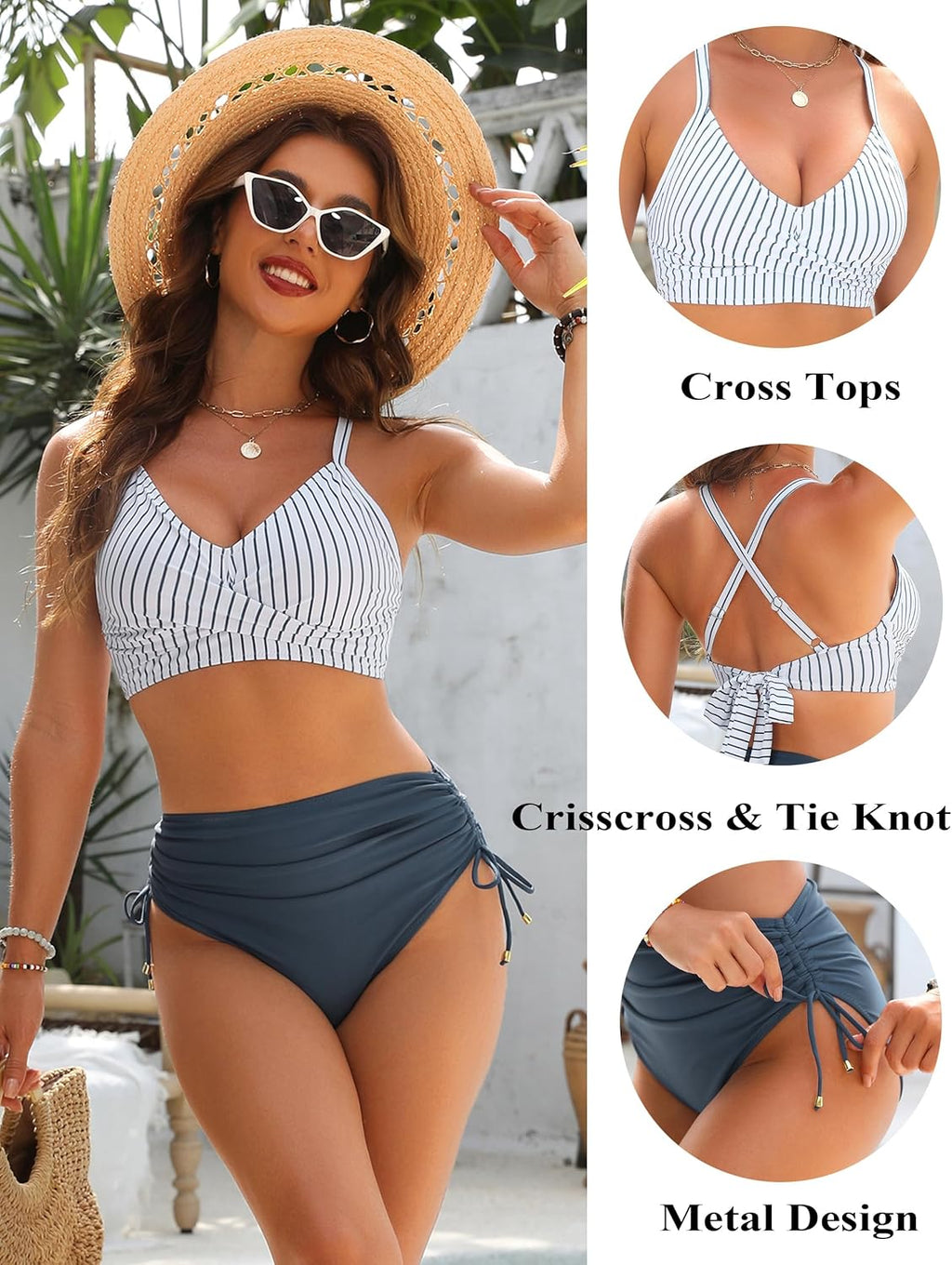 Danae & Melina - Conjunto de bikini de cintura alta con cordón, efecto moldeador y tiras cruzadas