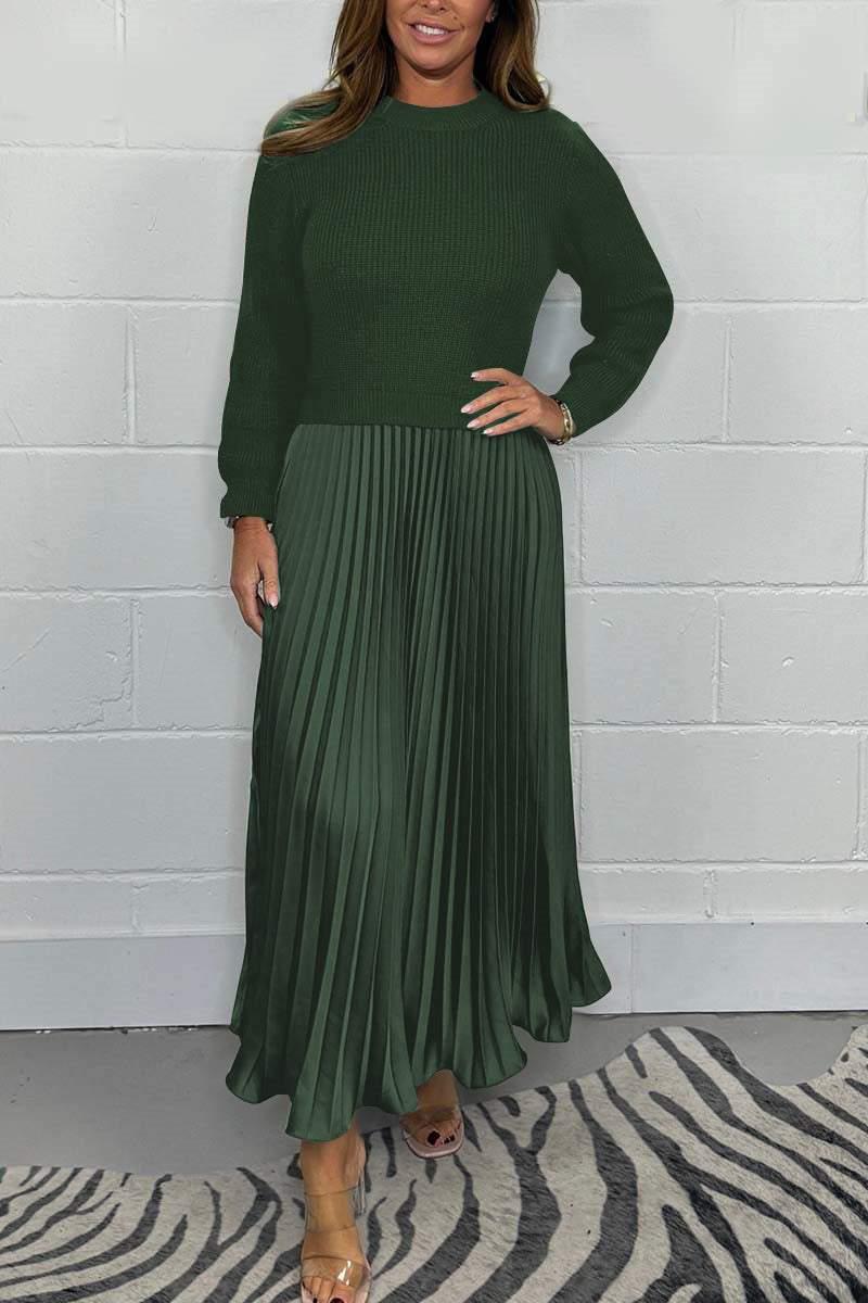 Claudia - Vestido Maxi con Jersey y Falda Plisada