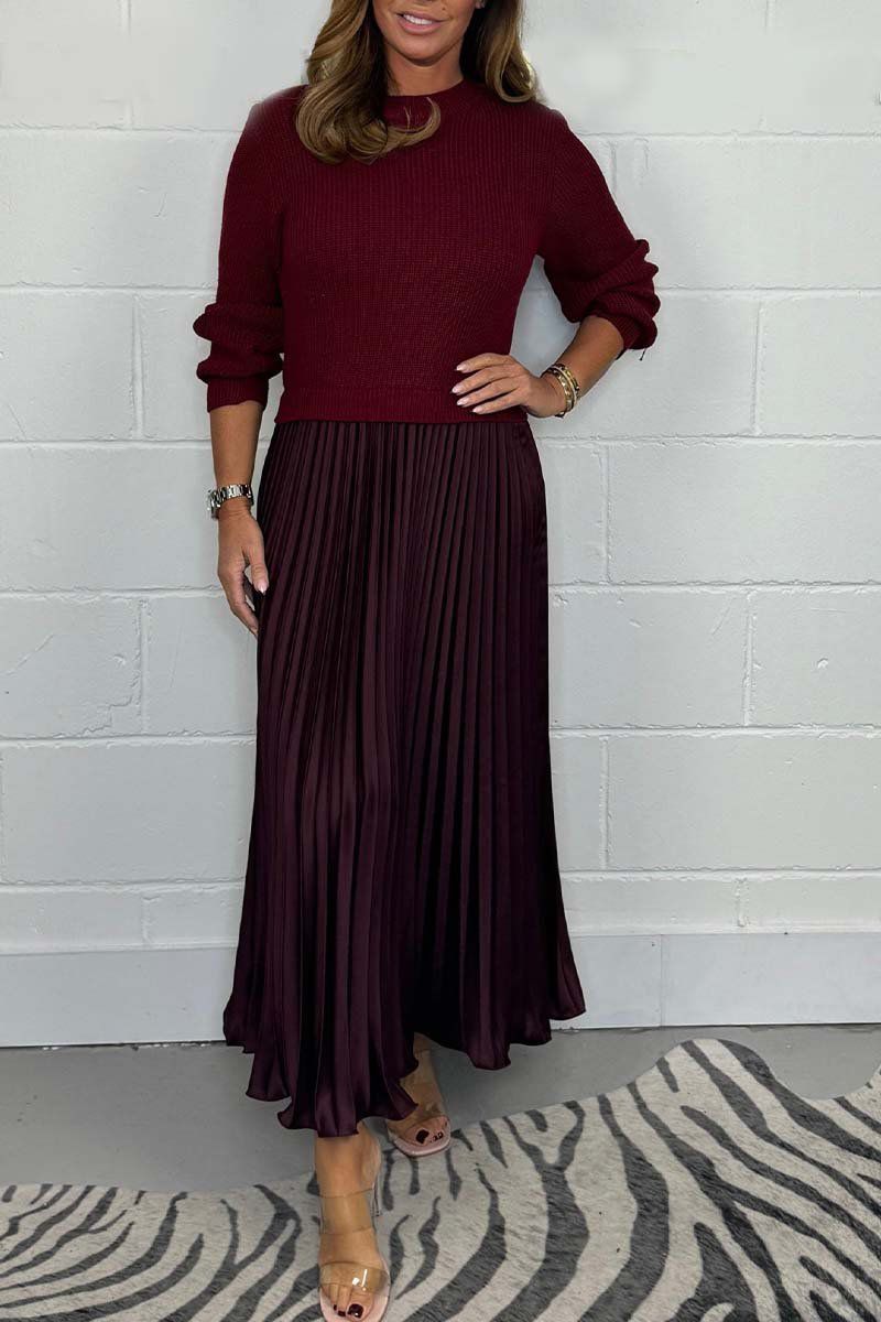Claudia - Vestido Maxi con Jersey y Falda Plisada