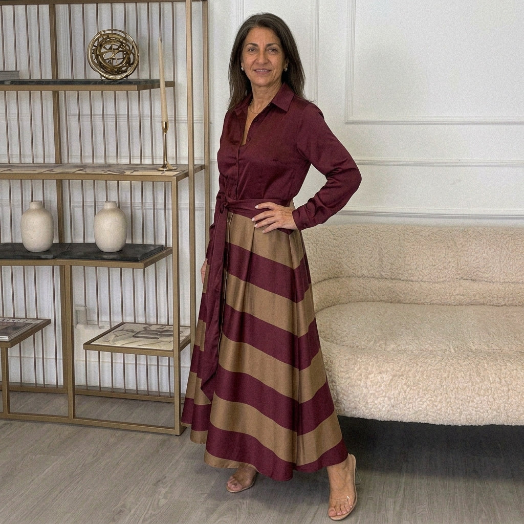 Mikaela | Vestido Maxi Camisero de Rayas